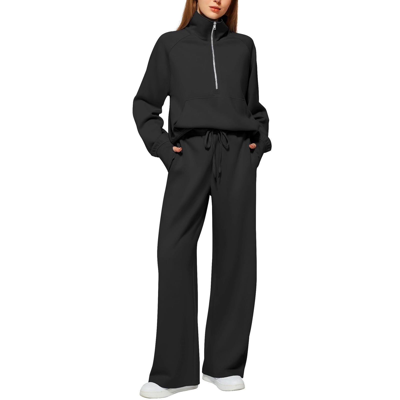 Women's Fall Matching Set - Half Zip Sweatshirt & Wide Leg Sweatpants - Casual Oversized Outfit S-XXL