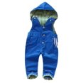 thumbnail image 1 of KIDSCOOL SPACE Baby Denim Overall,Hooded Little Kid Jean Jumper,Blue,2-3 Years, 1 of 5