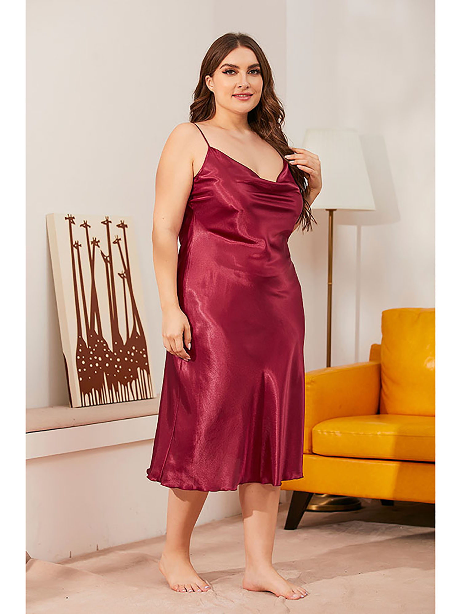 BeautyIn Nuisette en Satin pour Femmes Grande Taille Robe de Nuit Longue Unie