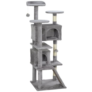 54" Light Grey Multi-Level Cat Tree with Scratching Posts & Condo - Playful Activity Tower for Living Room & Bedroom - Durable Particleboard & Sisal Design