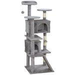 54" Arbre de chat à plusieurs niveaux gris clair avec des poteaux à gratter & Condo - Tour d'activité ludique pour le salon & Chambre - Tableau de particules durable & Conception sisale