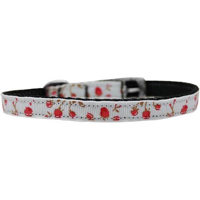 Roses Nylon Dog Collar With Classic Buckle 3/8" Red Size 8