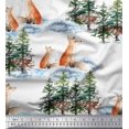 thumbnail image 3 of Soimoi White Crepe Silk Fabric Fox & Pine Tree Decor Fabric Printed Yard 42 Inch Wide, 3 of 5