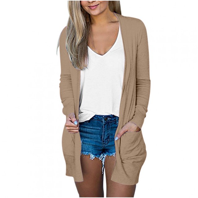 Hauts à Manches Longues pour Femmes Hauts Décontractés à Manches Longues de Couleur Unie Blouse avec Poche Cardigan Blouses à Manches Longues pour Femmes Hauts à Manches Longues Hauts pour Femmes à Manches Longues