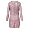 thumbnail image 4 of WTXUE Robe à Manches Longues, Robe Femme Paillettes Col en V Manches Longues Robe Ajustée Élégante Robe de Soirée pour Dames, Robe à Paillettes pour Femmes, Robe Rose pour Femmes, Rose 2TG, 4 of 7