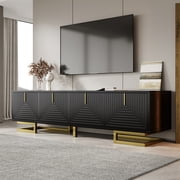 Noble House TV Stand with textured doors gold handles and gold legs,Black