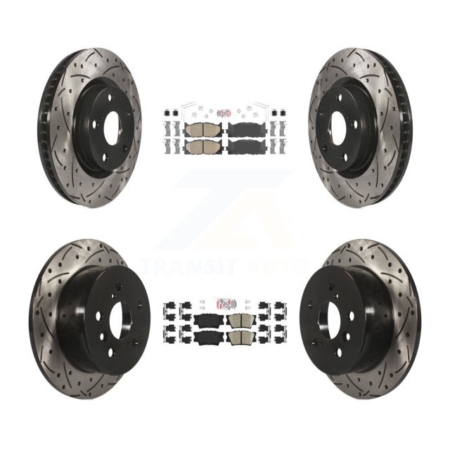 Transit Auto Front Rear Ceramic Pads and Coated Drilled Slotted Disc Brake Rotors Kit for Car Toyota Camry Lexus ES350 Avalon ES300h KDA-101739