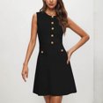 thumbnail image 2 of Liquidation d'Été 2025! Robe pour Femme Grande Taille, Liquidation de Robes d'Été pour Femmes, Robe de Travail pour Femme Unie à Col Rond Sans Manches avec Boutons Décoratifs, Coupe Ajustée, 2 of 5
