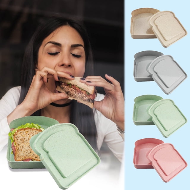 Sandwich Containers for Lunch Boxes, Reusable Sandwich Box Container, Plastic Toast Shape Food Storage, Sandwich Holder Bread Container, BPA Free, Microwave & Dishwasher Safe, School, Office, Camping