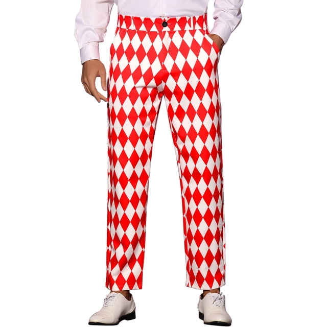 INSPIRE CHIC Pantalon Imprimé Argyle pour Homme Coupe Régulière devant Plat Pantalon Habillé 38 Rouge Blanc