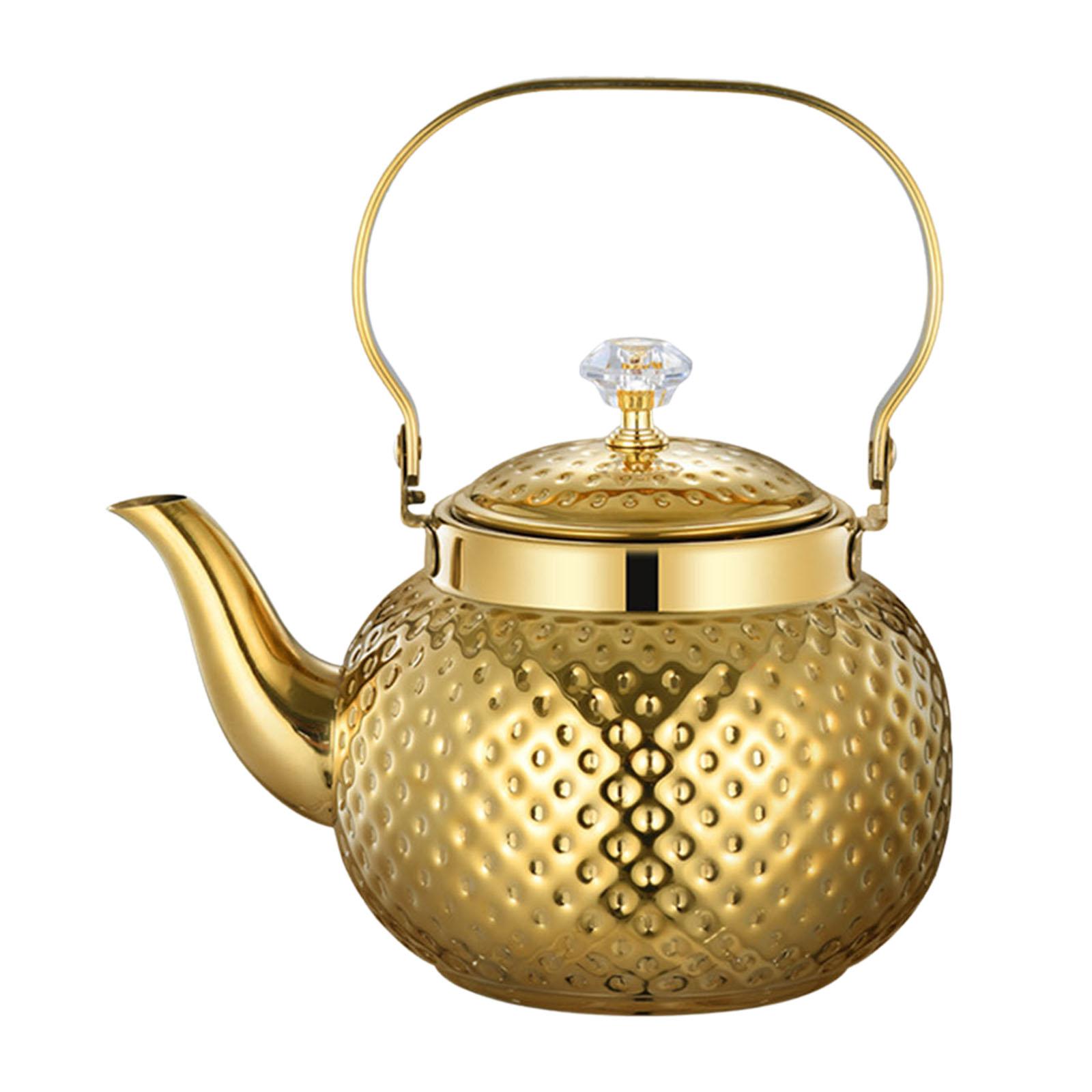 Lipstore Stainless Steel Teapot Teakettle Lifting Handle Thickened Portable with Filter Water Boiler for Cooking Kitchen Hotel Camping Gold