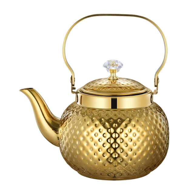 Lipstore Stainless Steel Teapot Teakettle Lifting Handle Thickened Portable with Filter Water Boiler for Cooking Kitchen Hotel Camping Gold