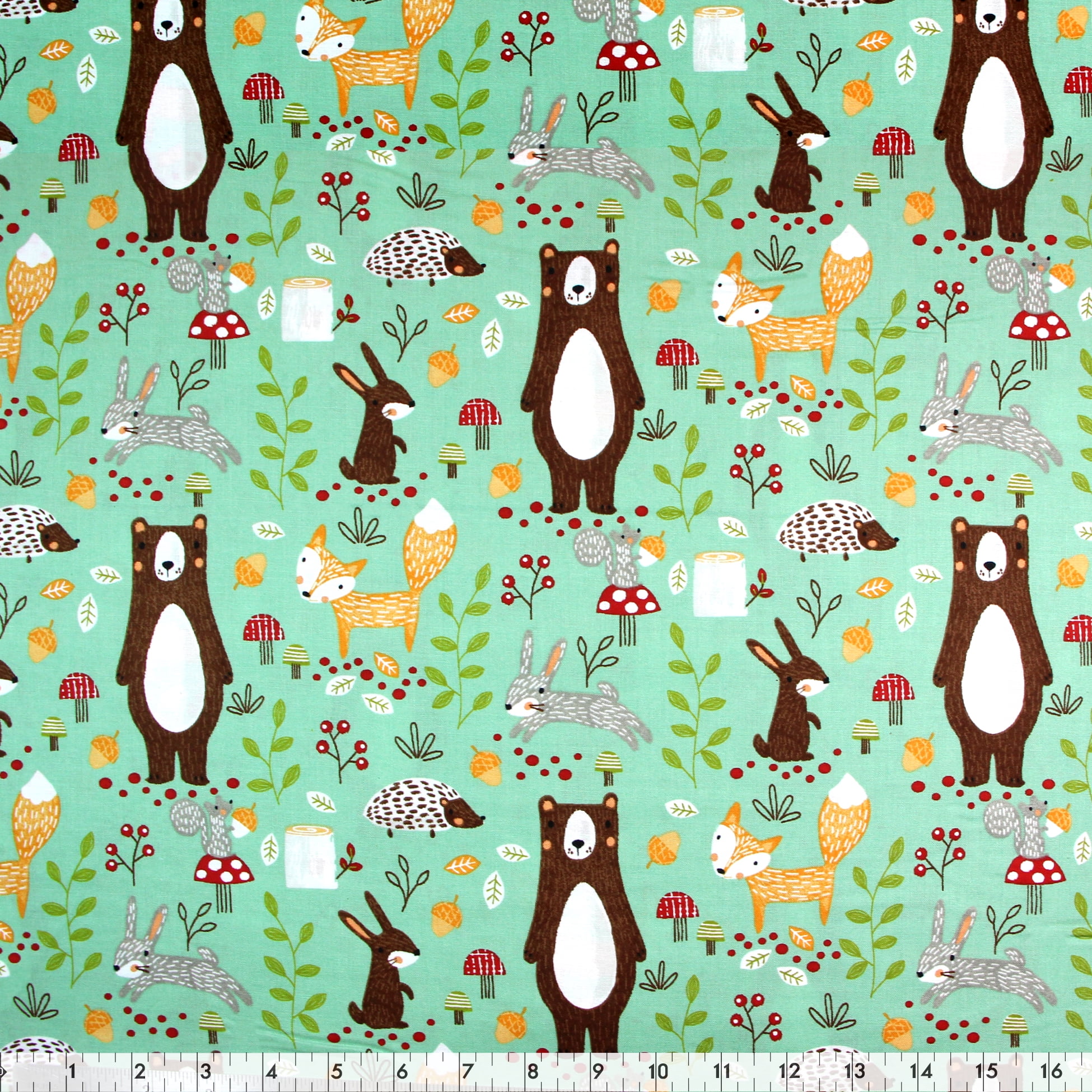 FABRIC CREATIONS fat quarter coton 45.7 × 53.3 cm (18 × 21 in), bleu Bears, Hedgehogs and Rabbits, Forest, 18x21