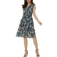 thumbnail image 1 of INSPIRE CHIC Robe pour Femme à Fleurs Manches Volantées Col en V Décontractée Smockée à Volants Robes TP Bleu Foncé Blanc, 1 of 6