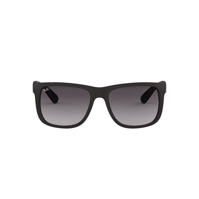 Ray Ban Sunglasses RB4165 with a square black frame and light grey to dark grey gradient lenses, front-facing on white background, showing the Ray-Ban logo on the left lens, ideal as a versatile adult accessory for sun protection and style.