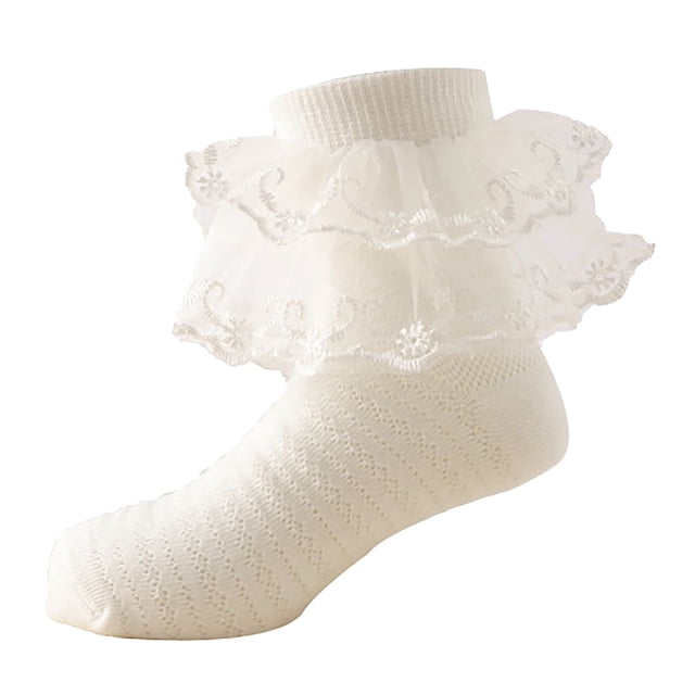 Splozh Little Girls Toddler Ruffle Lace Toddler Socks Floor Socks Lace Socks with Ripple and Ruffle Socks for Toddler Girls White,4-6 Years