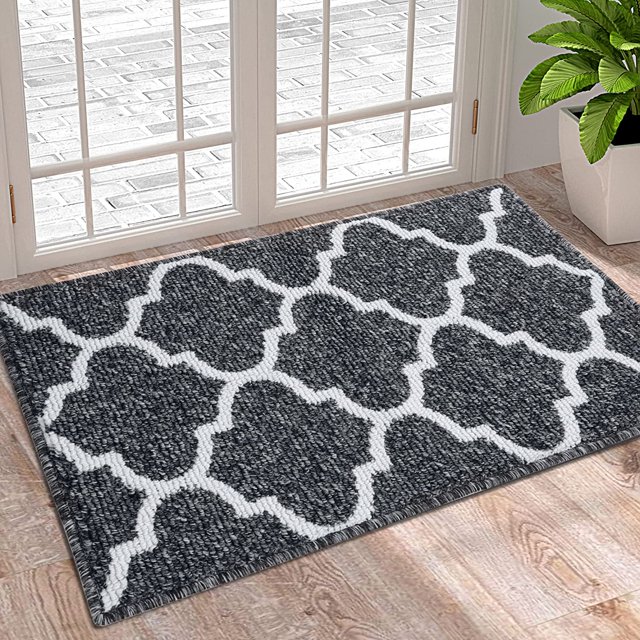 XICEN Tapis de Porte Intérieur, 20x32, Antidérapant Absorbant Résistant à la Saleté Tapis d'Entrée, Lavable à la Machine Profil Bas Tapis de Sol Intérieur Tapis de Porte pour Vestibule, Treillis Noir