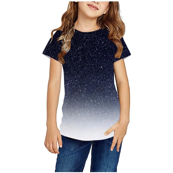 Meichang Gradient T Shirts for Kids Short Sleeve Shirts Trendy Graphic Crew Neck Tees Tops Loose Fit Casual Mother's Day Shirts for 3-14 Years Boys Girls