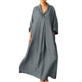 thumbnail image 2 of SMihono Robe Maxi Bohème d'Été pour Femmes Grande Taille Mode Femmes Automne Col en V Décontractée Unie Ample Confortable à Manches Longues Robe Plage Évasée Robe d'Été, 2 of 5
