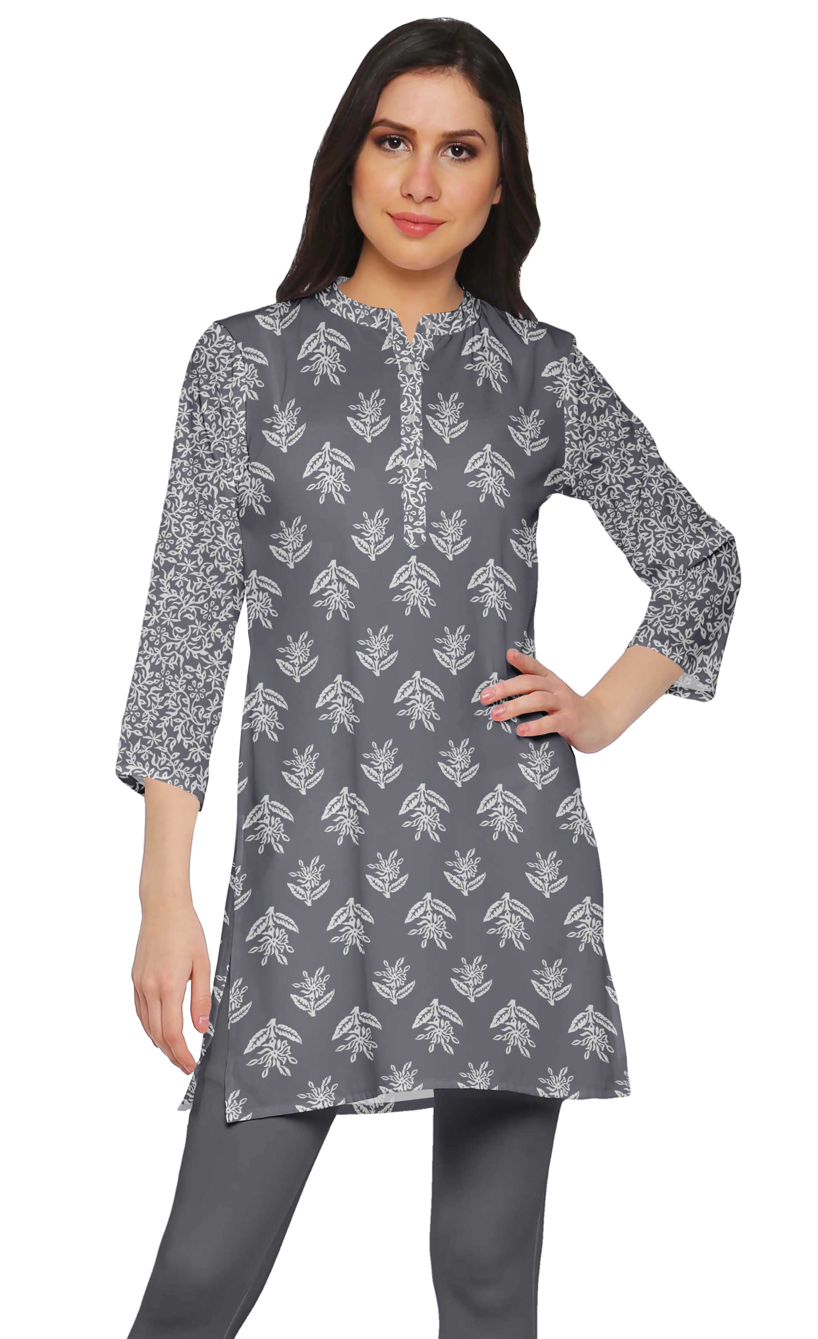 Moomaya Short Poly Crepe Tunic Dresses Women Printed Kurti Mini Summer Wear