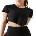 thumbnail image 2 of Hauts de Sport pour Femmes Crop Tops Manches Courtes Col Asymétrique Yoga Course T-Shirts, 2 of 6
