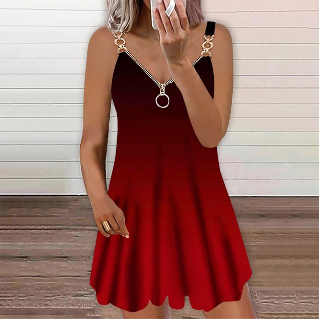 LOVZFMLL Dresses Women Casual Draw Back Printed Sleeveless Ruffle Lace-up Cold Shoulder Dress