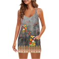 thumbnail image 1 of Femmes Été Sans Manches Mini Robe V Cou Bretelles Spaghetti Robe de Soleil Athlétique Robe Courte avec Poches, 1 of 5