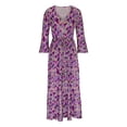 thumbnail image 3 of Robes pour Femmes 2024 Été Surdimensionnée Col en V Imprimé Manches 3/4 Patchwork Décontractée Longue Robe Rabais de 50 % Liquidation!, 3 of 5