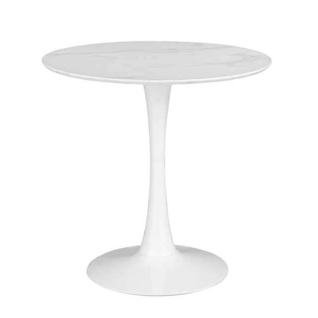 Velets Tulip Mid Century Modern Dining Table/Coffee Table with Round Top & Pedestal Base, Functional Table for Dining & Living Room - Perfect for Breakfast Nooks & Kitchens (White- Marble Top, 36")