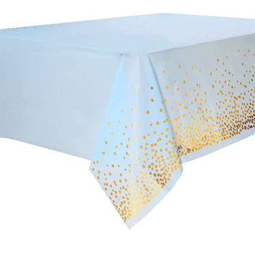 Matoen12 Nappe et Chemin de Table Décorations de Fête, Nappe Jetable en Plastique Doré et Chemin de Table en Satin pour Mariage Anniversaire Nuptiale Remise des Diplômes Anniversaire Fête