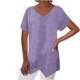 thumbnail image 1 of Timegard Tops for Women Cotton Linen V Neck Short Sleeve Irregularly Tee Casual Solid Color Lightweight, 1 of 6