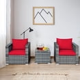thumbnail image 3 of Costway 3 PC Patio Rattan Furniture Bistro Set Cushioned Sofa Chair Table Red, 3 of 10