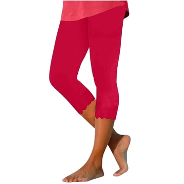 Timegard Capri Leggings for Women Elastic Waist Skinny Comfy Crop Pants Casual Workout Bottom Pants