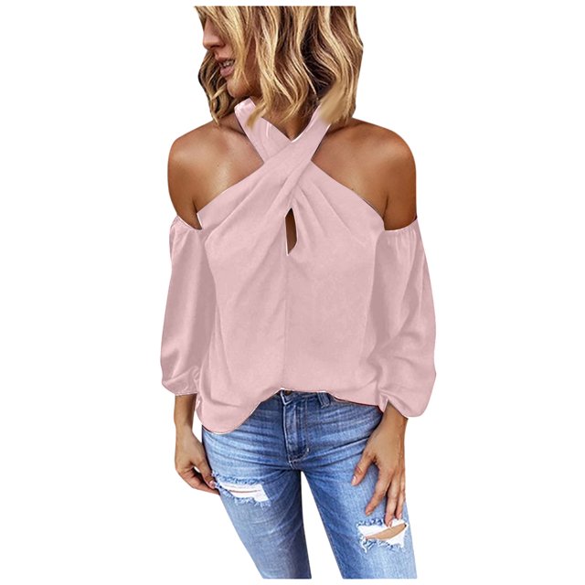 Pompotops Chemise à Manches Longues Unie Sans Dos pour Femmes, Mode, Décontractée, Sans Bretelles, Hauts pour Femmes en Solde