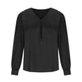 thumbnail image 3 of CEHVOM Chemise à Manches Longues pour Femmes, Nouvelle, Satinée, Plissée, Col en V, Décontractée, Coupe Ample, Liquidation, 3 of 7