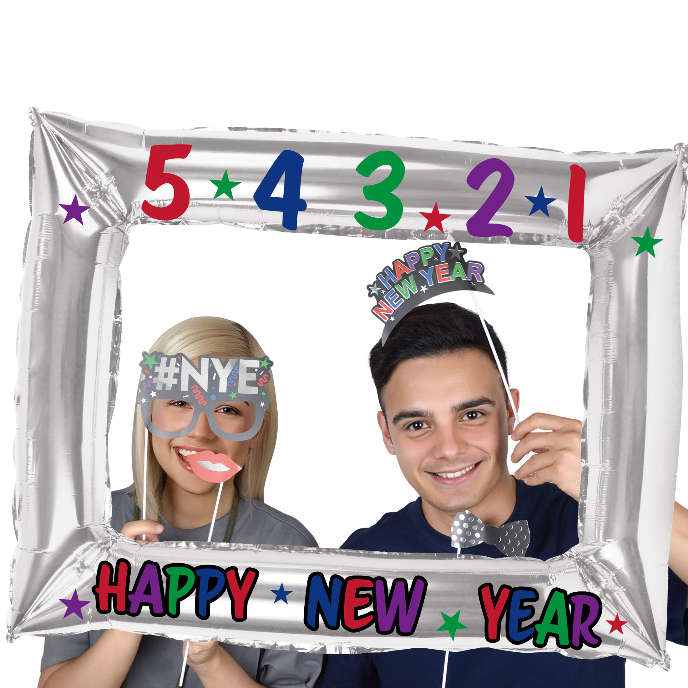Accessoires photo en papier noir et argent pour le Nouvel An, ballon en aluminium avec cadre photo 84 x 66 cm, ensemble de 16, décorations de fête, marque Way to Celebrate Style, pour adultes