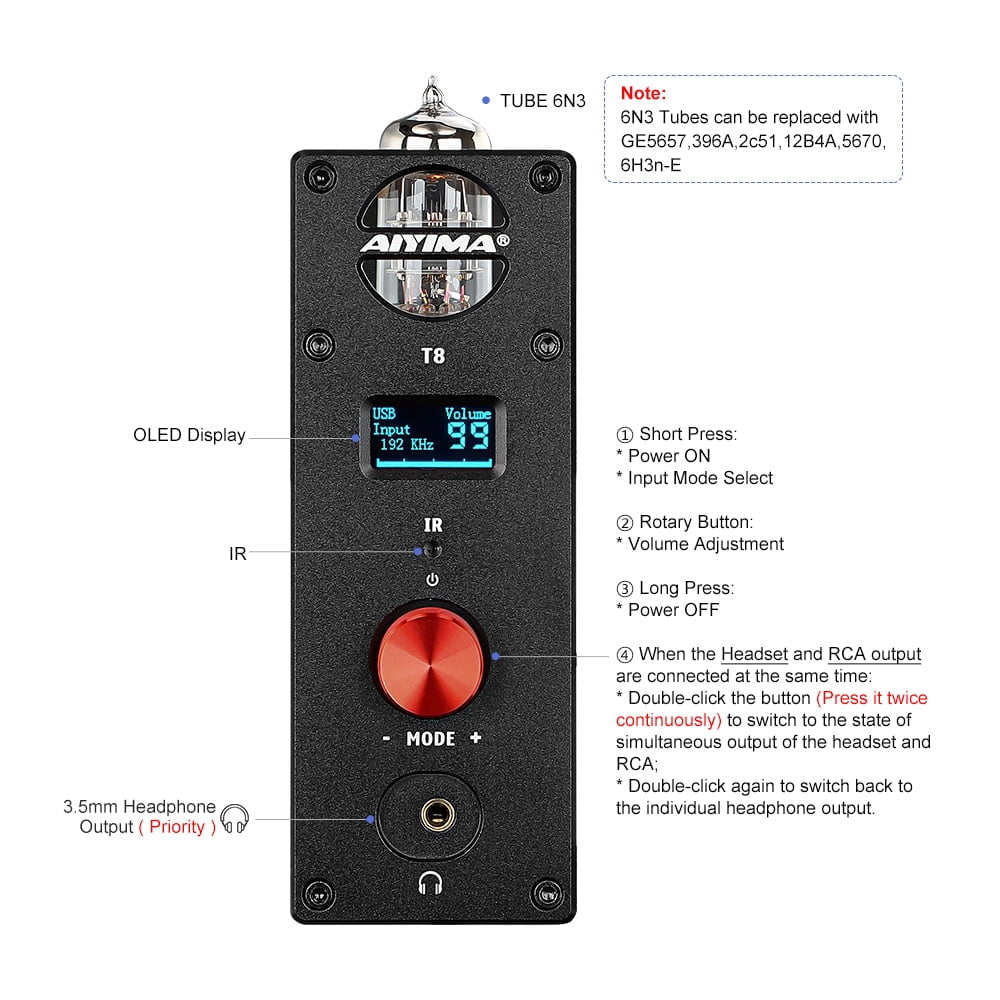A118 AIYIMA T8 Bluetooth5.0 TUBE-6N3 デジタルチューブ真空管