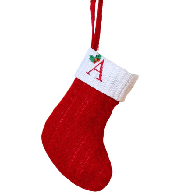 Christmas Tree Decorative Socks With Embroidered Initial Letters Red Green White Knit Stockings