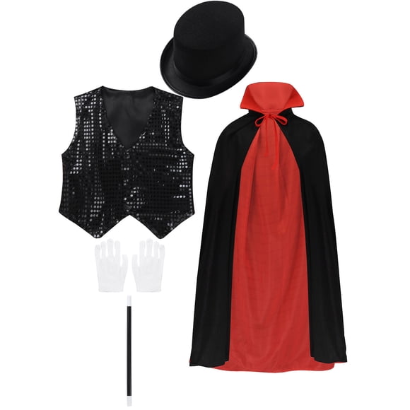 inlzdz Magician Role Play Costume Set Pretend Playing Dress Up Magic Tricks Show Accessories Black 110