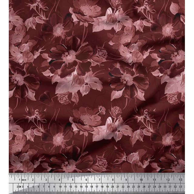 Soimoi Brown Poly Georgette Fabric Leaves & Floral Print Sewing Fabric BTY 42 Inch Wide