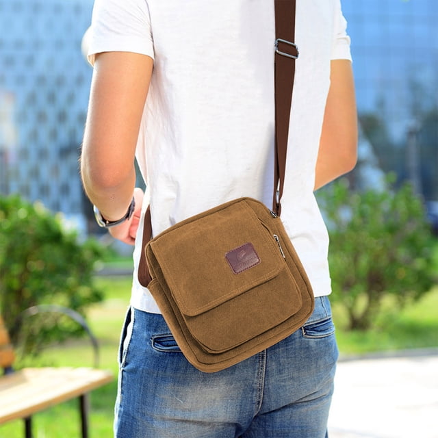 Aursykel Men's Canvas Crossbody Bag Lightweight Long Lasting Shoulder Rucksack Multi Compartment Adjustable Strap 14 36 in Versatile for Travel Sports Work Everyday Use