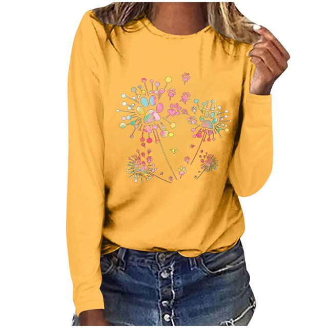 Pisexur Hauts d'Automne pour Femmes Mode Mignon T-Shirt Imprimé Graphique Hauts Col Rond Manches Longues Chemises pour Femmes Habillées Décontractées Sorties Hauts Confort Polyvalents Légers T-Shirts