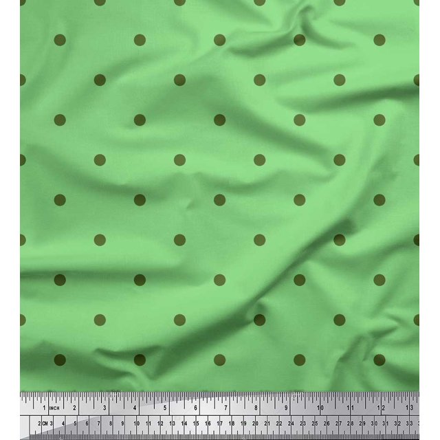Soimoi Green Modal Satin Fabric Polka Dots Decor Fabric Printed Yard 42 Inch Wide
