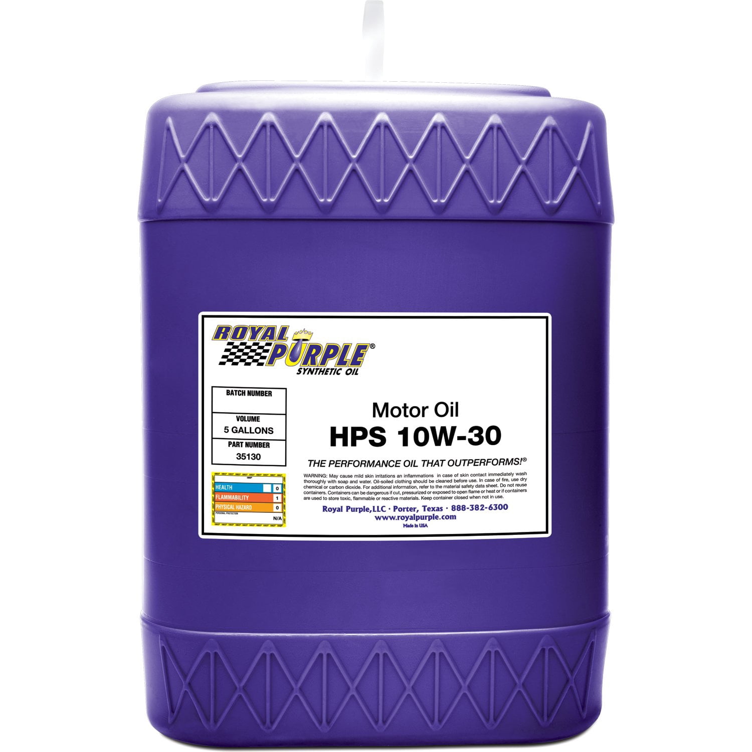 Royal Purple 35130 HPS 10W-30 High Performance Street Synthetic Motor Oil with Synerlec - 5 Gallon