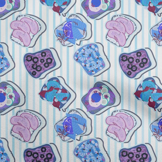 oneOone Cotton Cambric Light Blue Fabric Food Craft Projects Decor Fabric Printed By The Yard 56 Inch Wide