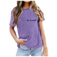thumbnail image 1 of LUOGENLI T-shirts pour Femme pour Femmes Dames Mode Décontractée Couleur Unie Col Rond T-Shirt à Lettres Imprimées Manches Courtes Haut T-shirts pour Femmes T-Shirt Graphique Saint-Valentin Violet TTG, 1 of 5