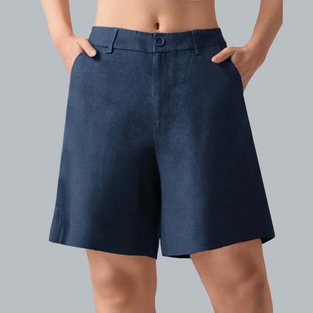 Ovticza Bermudas pour Femmes Séchage Rapide Légers Shorts en Lin Golf Randonnée Voyage Shorts Bleu Marine TG