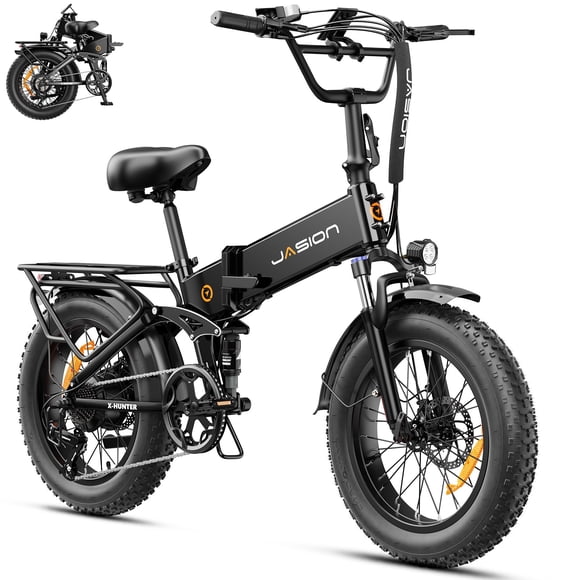 Jasion X-Hunter Vélo Électrique pour Adultes, Moteur de Pointe 1400W Vélo Électrique Pliable avec Batterie Amovible 48V 13AH, Vélos Électriques à Pneus Larges 20 Pouces à Suspension Complète, Vélo Électrique de Navettage 30MPH 7 Vitesses, UL 2849