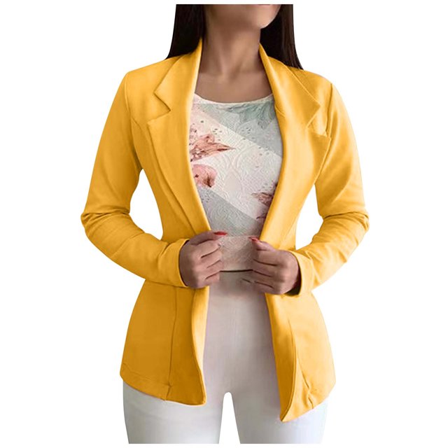 Yuyuzo Womens Blazer Lapel Collar Long Sleeve Open Front Button Tunic Tops Solid Color Fall Suit