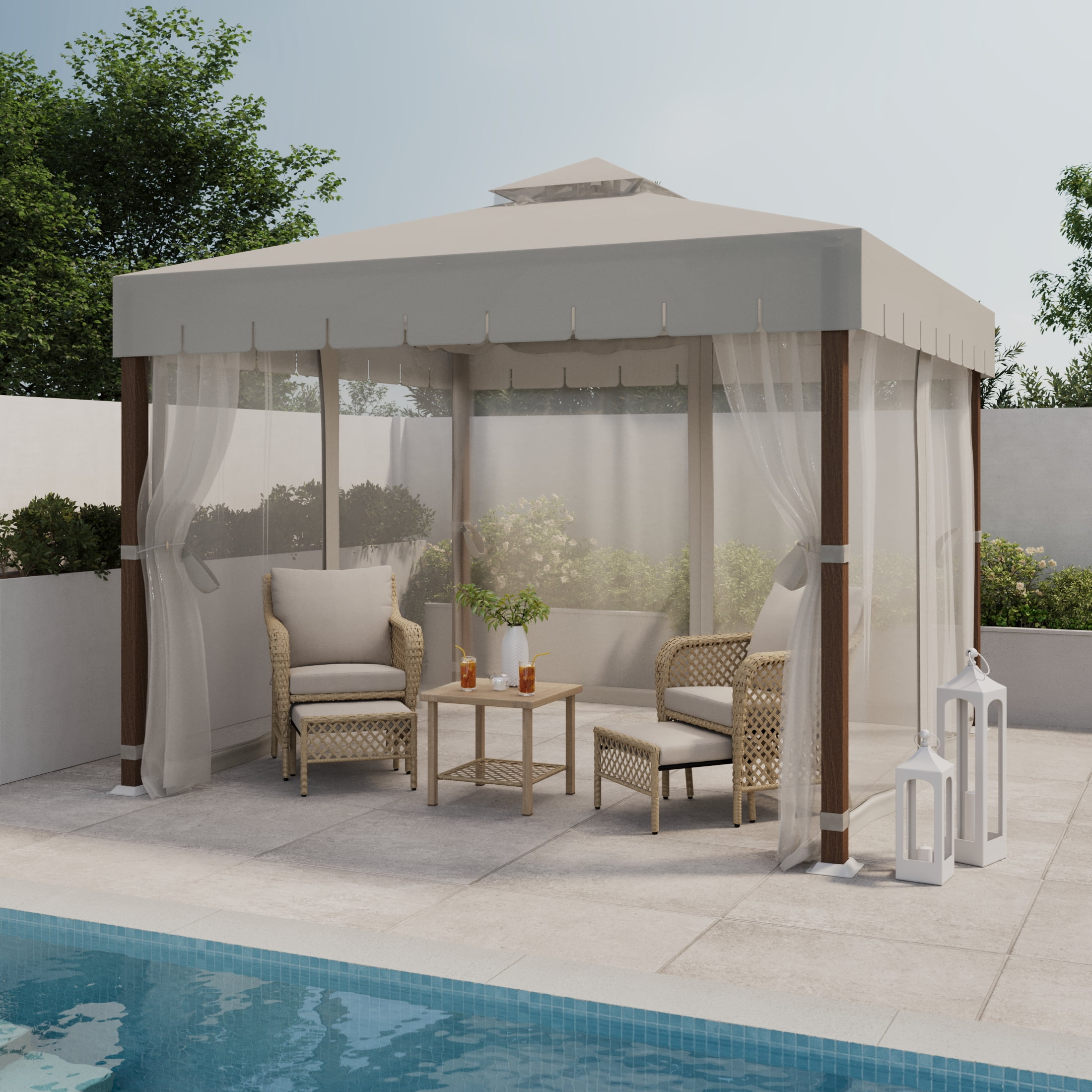 HOMETRENDS Westmont 10’ x 10’ Steel Soft Top Gazebo, Cream